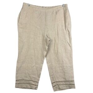 Chico's 100‎ % Linen Ivory Flat Front Capri Pants Women's Size 3 Pull On Beige